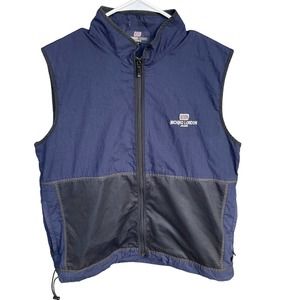 Michiko London Jeans Vest Mens Medium‎ Blue Full Zip Adjustable Waist